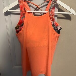 Athleta Bright Orange Tank with Floral Built-in Bra